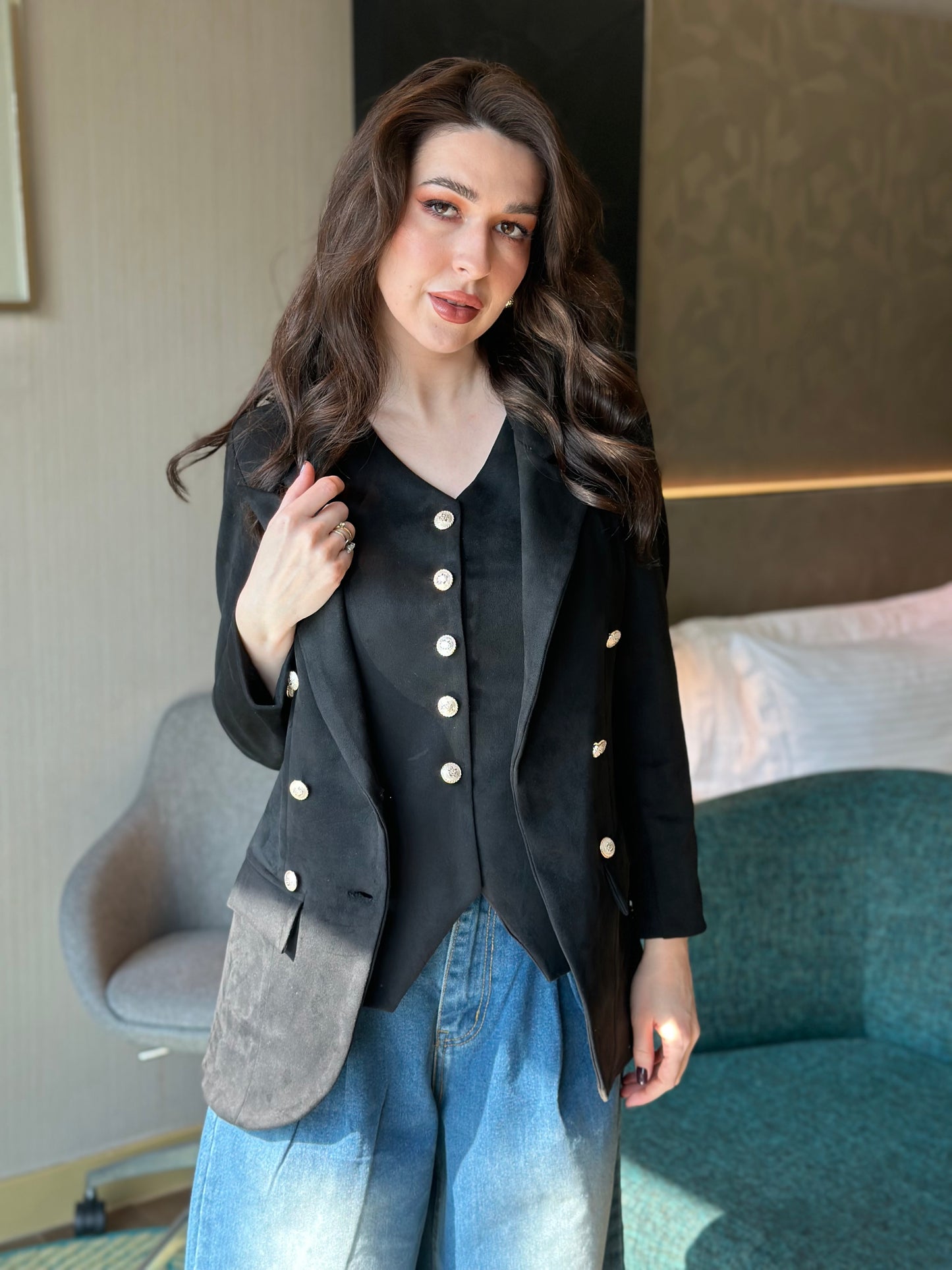 French Suede Coat With Waistcoat