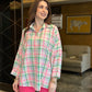 Neon Plaid Oversized Half Button Shirt