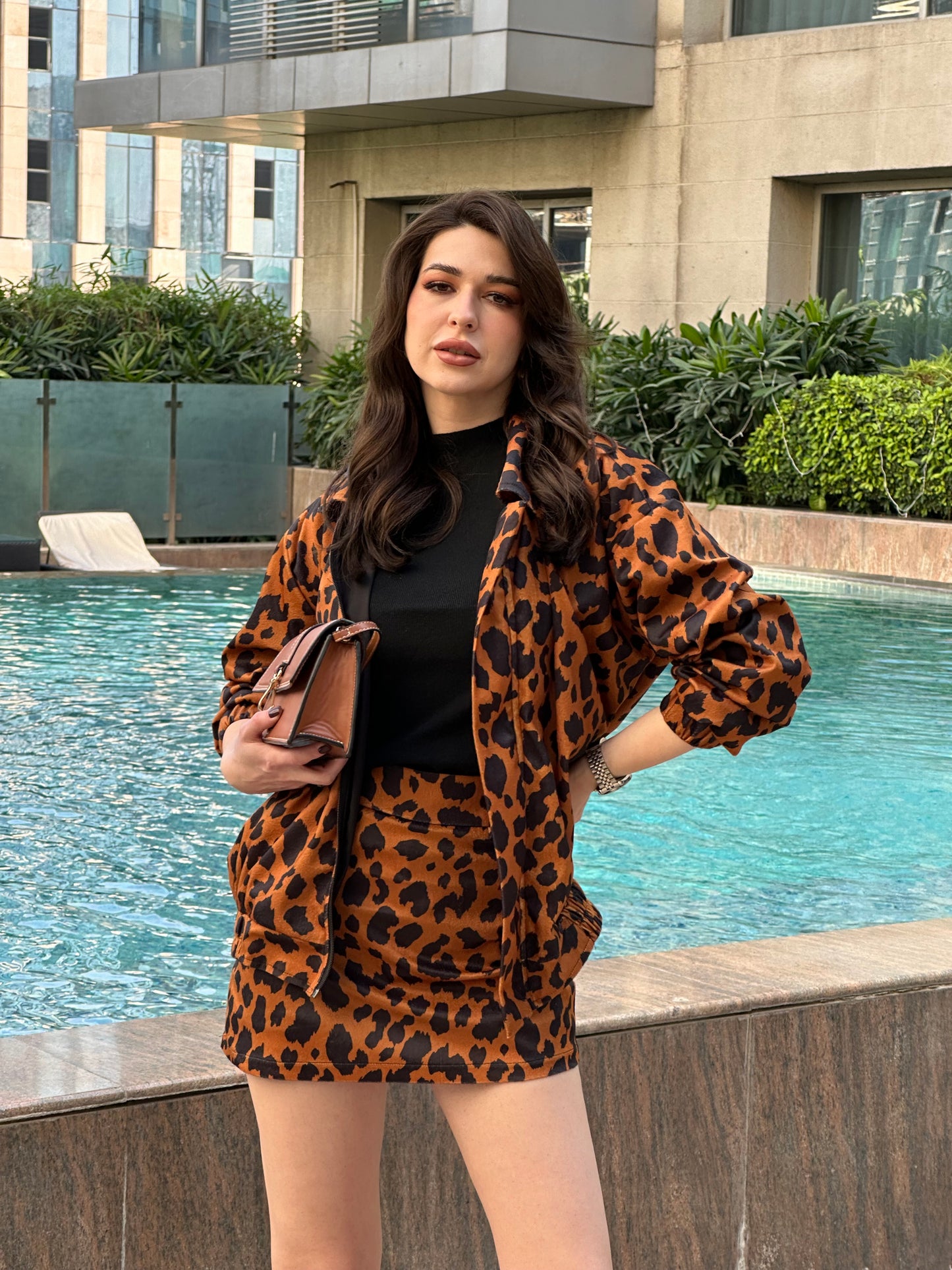 Animal Print Oversized Jacket With Skirt