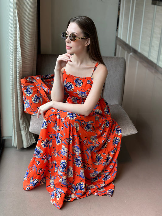 Orange Maxi Dress With Matching Bag