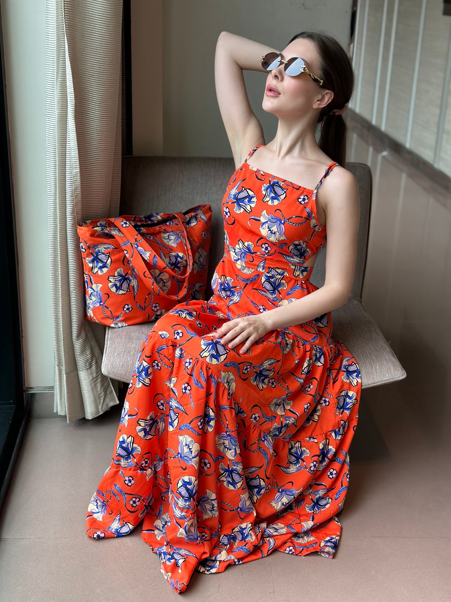 Orange Maxi Dress With Matching Bag