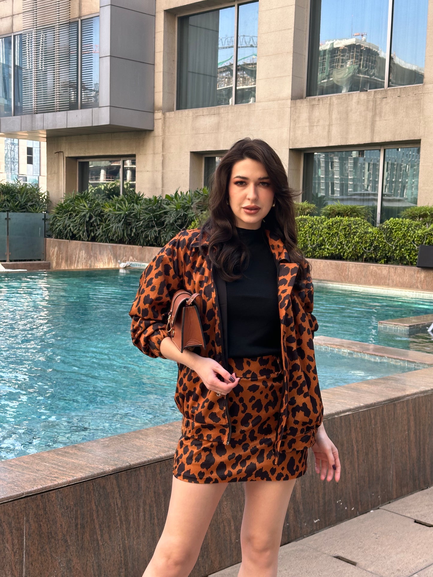 Animal Print Oversized Jacket With Skirt