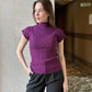 Ribbed High Neck Half Sleeve Top