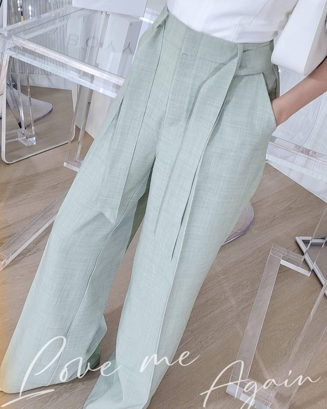 Pastel Shades Linen Look Tie Pants