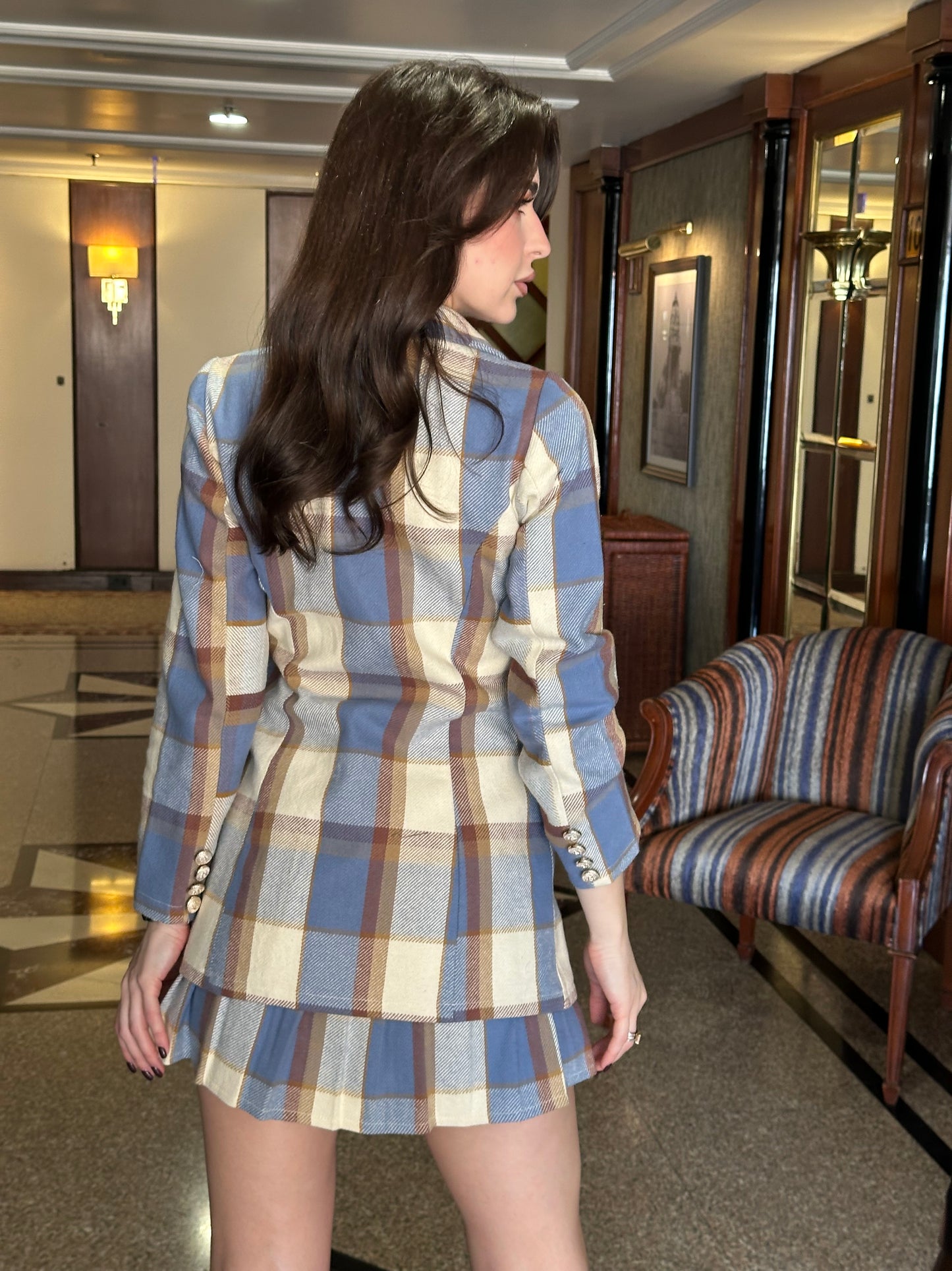 Korean Girl Tweed Pleated Skirt With Blazer