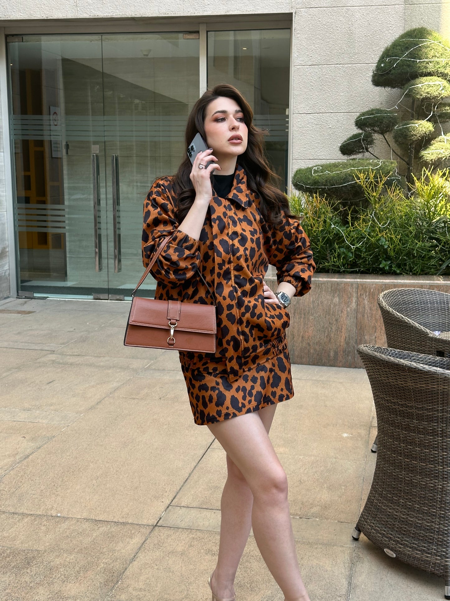 Animal Print Oversized Jacket With Skirt