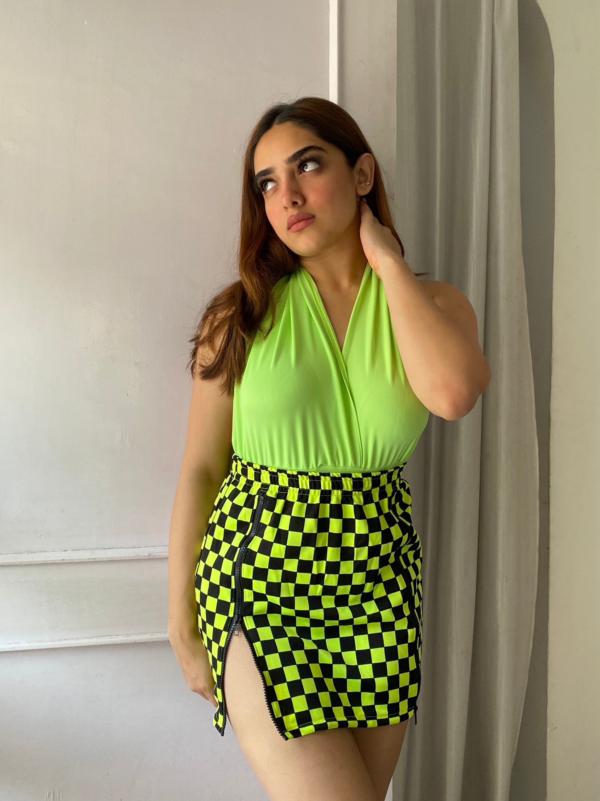 RSQ Womens Dual-Buckle Plaid Skirt - GREEN COMBO
