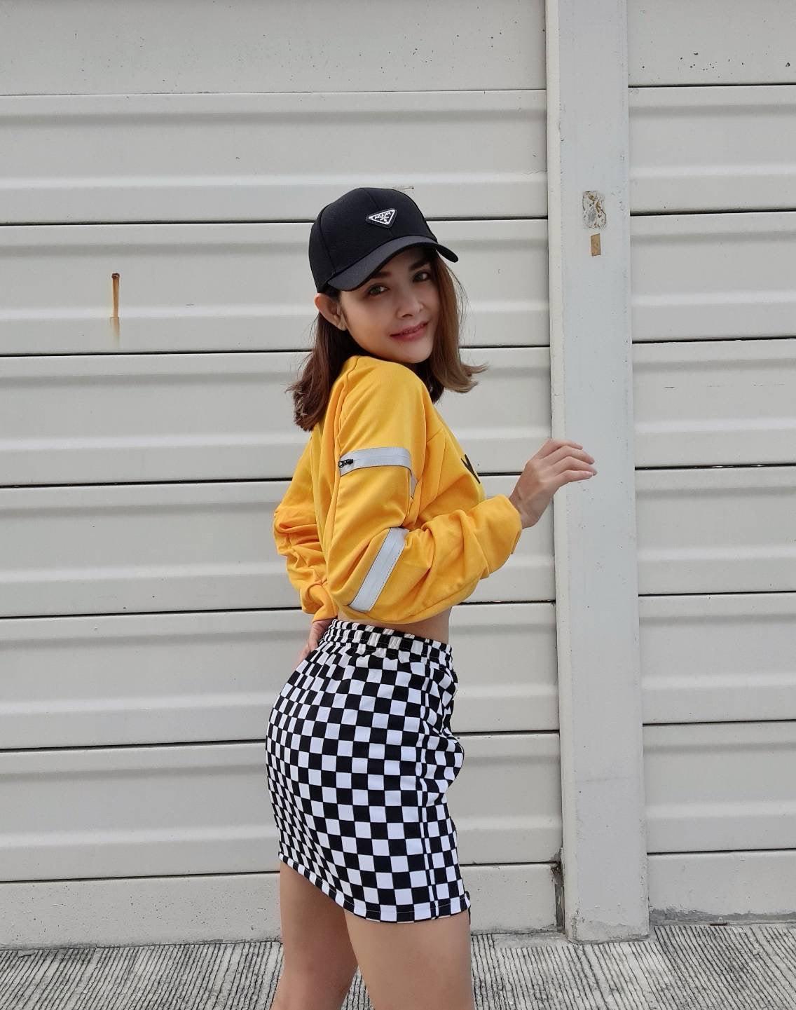 Black and white checkered skirt clearance yellow