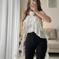 Halter Neck Frill Asymmetrical Flower Top